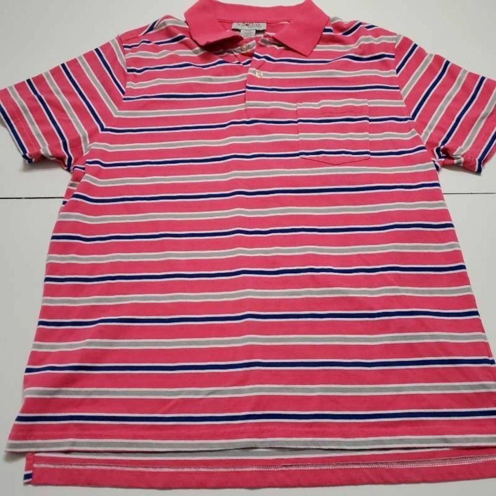 Sun River Mens Golf Polo Shirt Pink Stripe Collar Short Sleeve Cotton Blend L